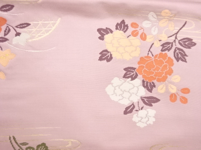  草花模様織出し名古屋帯